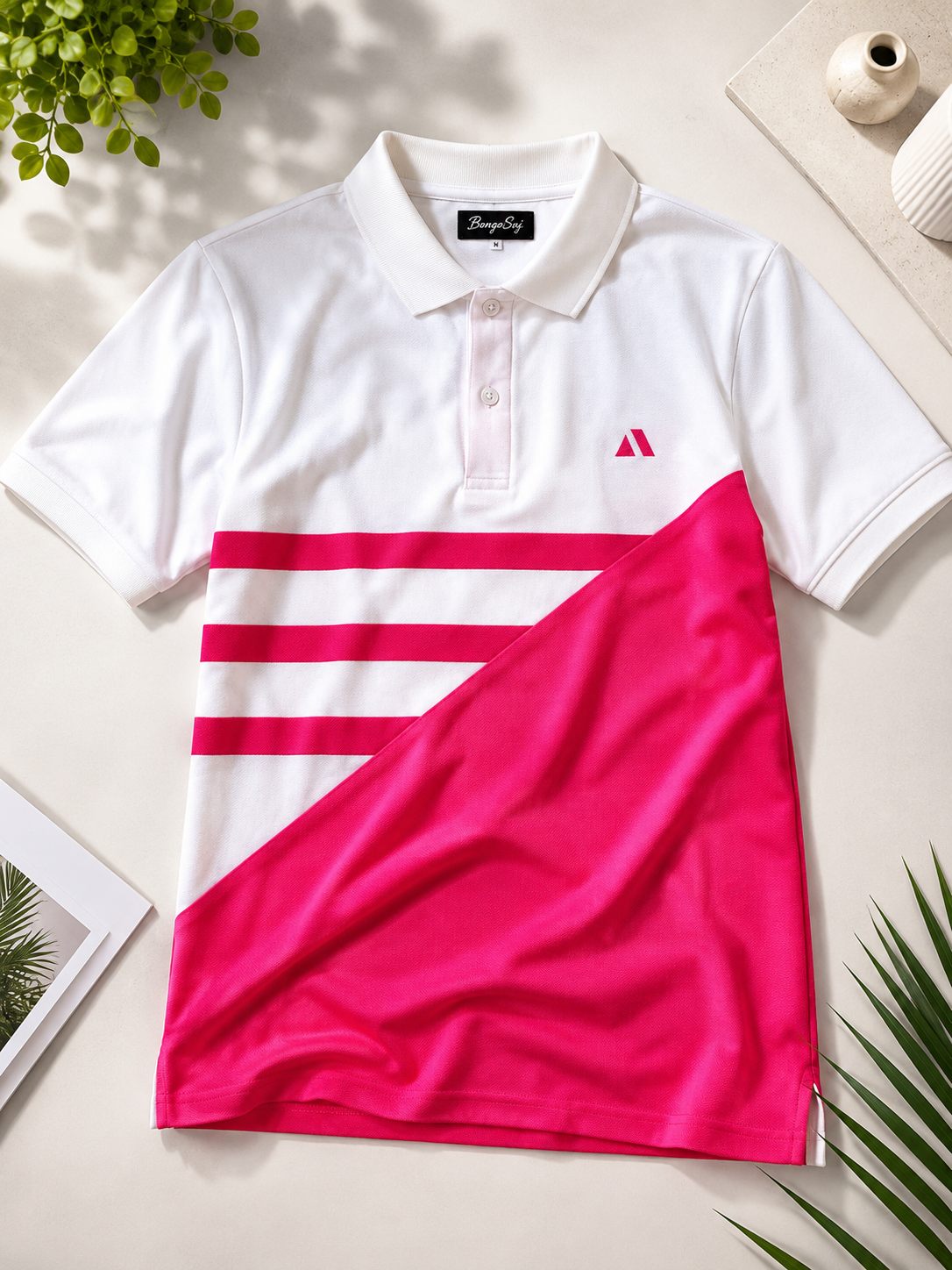 Men's Premium Cotton Piqué Polo T-Shirt – White & Hot Pink