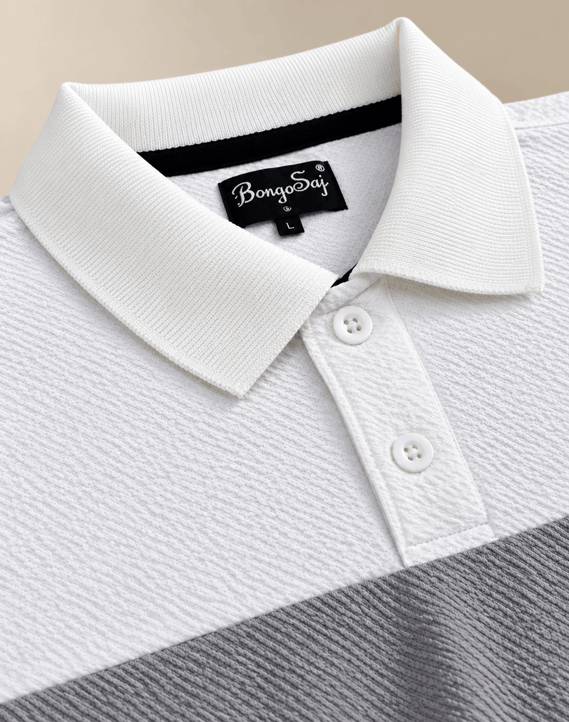 Urban Slate Men's Popcorn Textured Full Sleeve Polo T-Shirt – White, Grey & Black