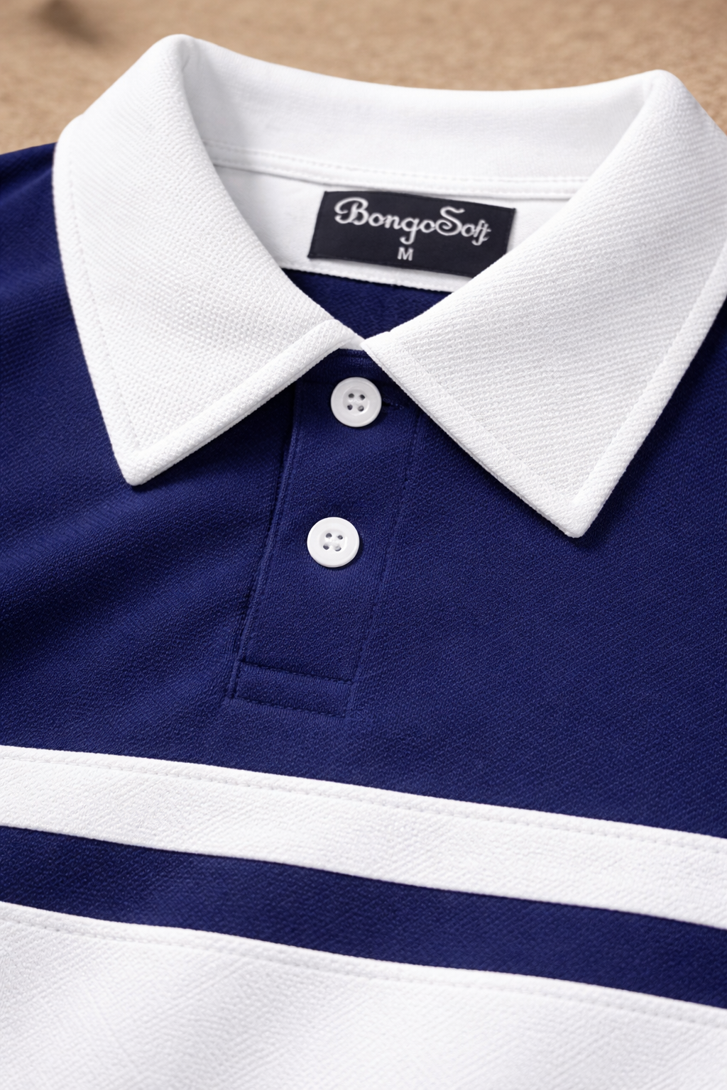 Full sleeve Collar T-Shirt Navy Blue & White 2-Stripes