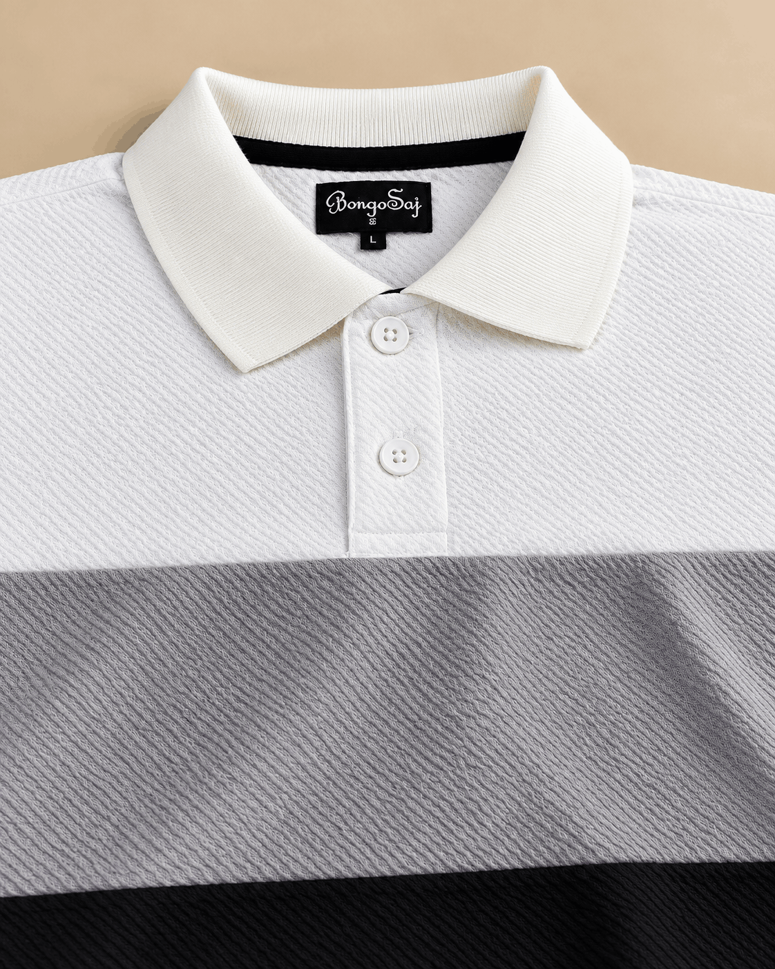 Urban Slate Men's Popcorn Textured Full Sleeve Polo T-Shirt – White, Grey & Black