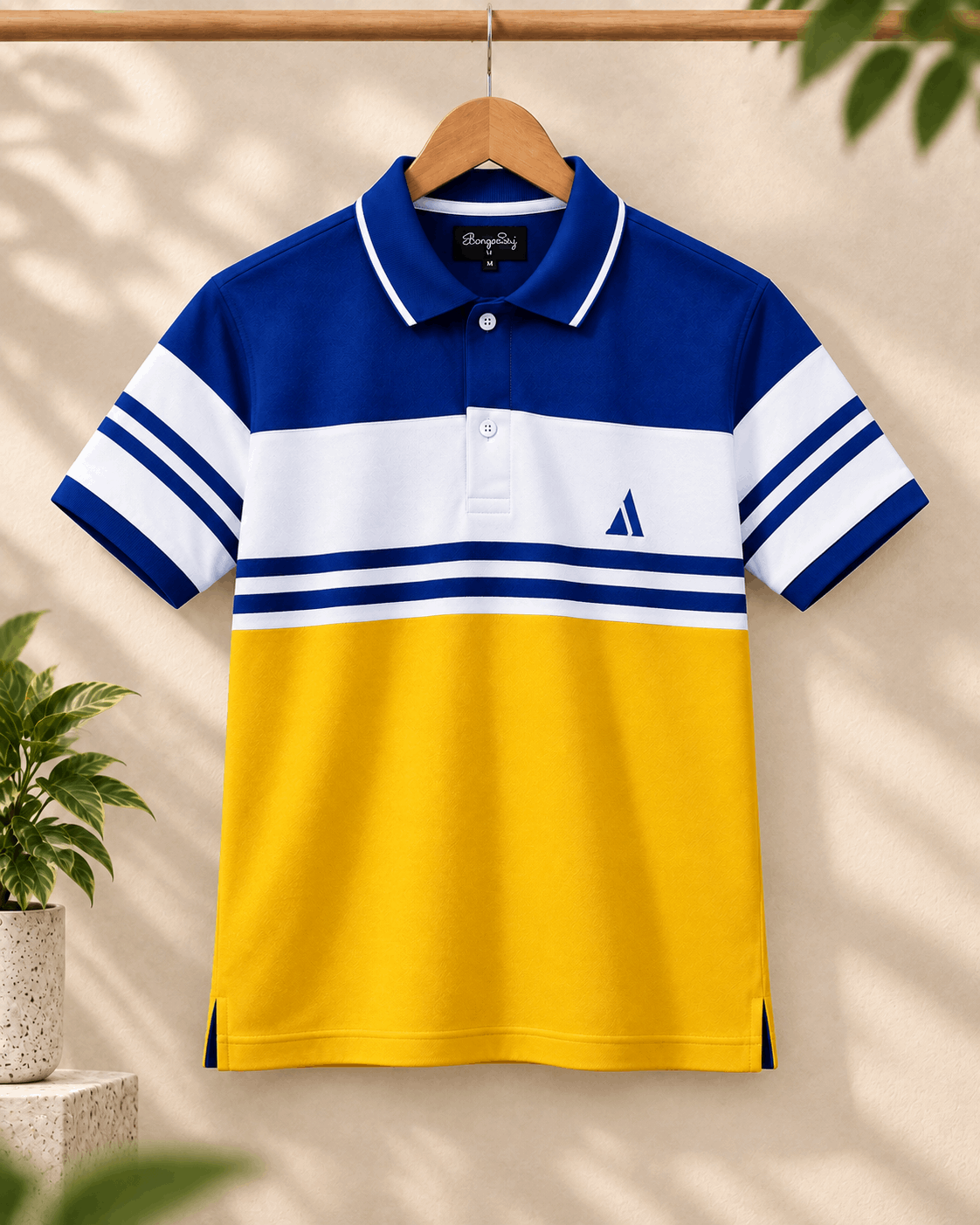 Urban Stripe Polo T-Shirt – Royal Blue white and yellow