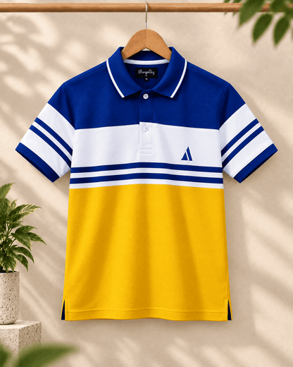 Urban Stripe Polo T-Shirt – Royal Blue white and yellow