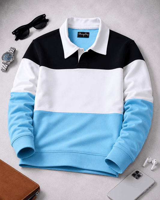 Sky Blue & White Full-Sleeve T-Shirt