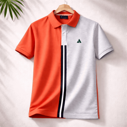 Half Orange with Grey stripe Polo T-Shirt